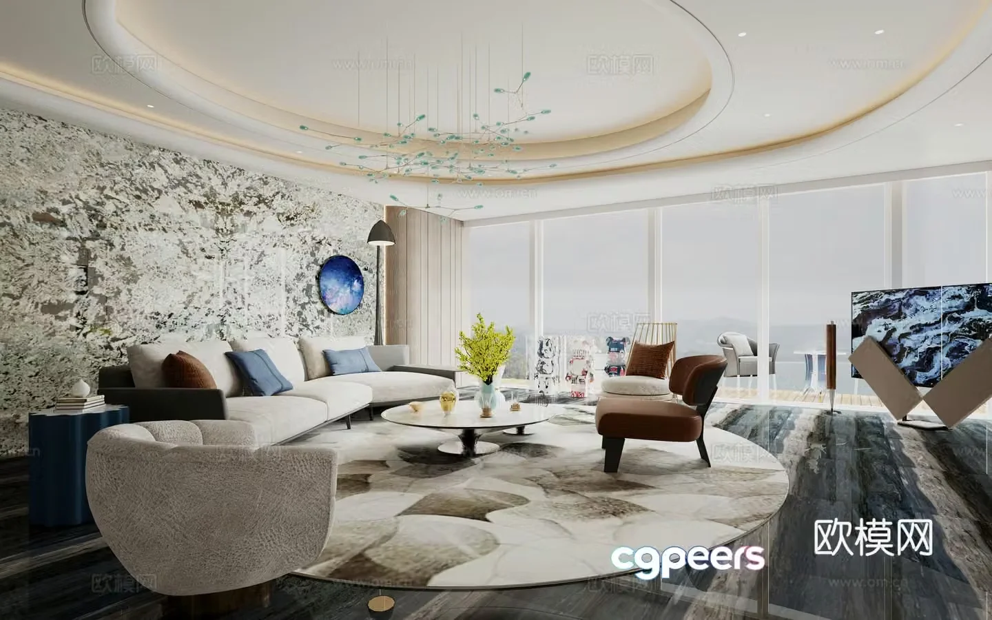 Modern light luxury living room 3d model