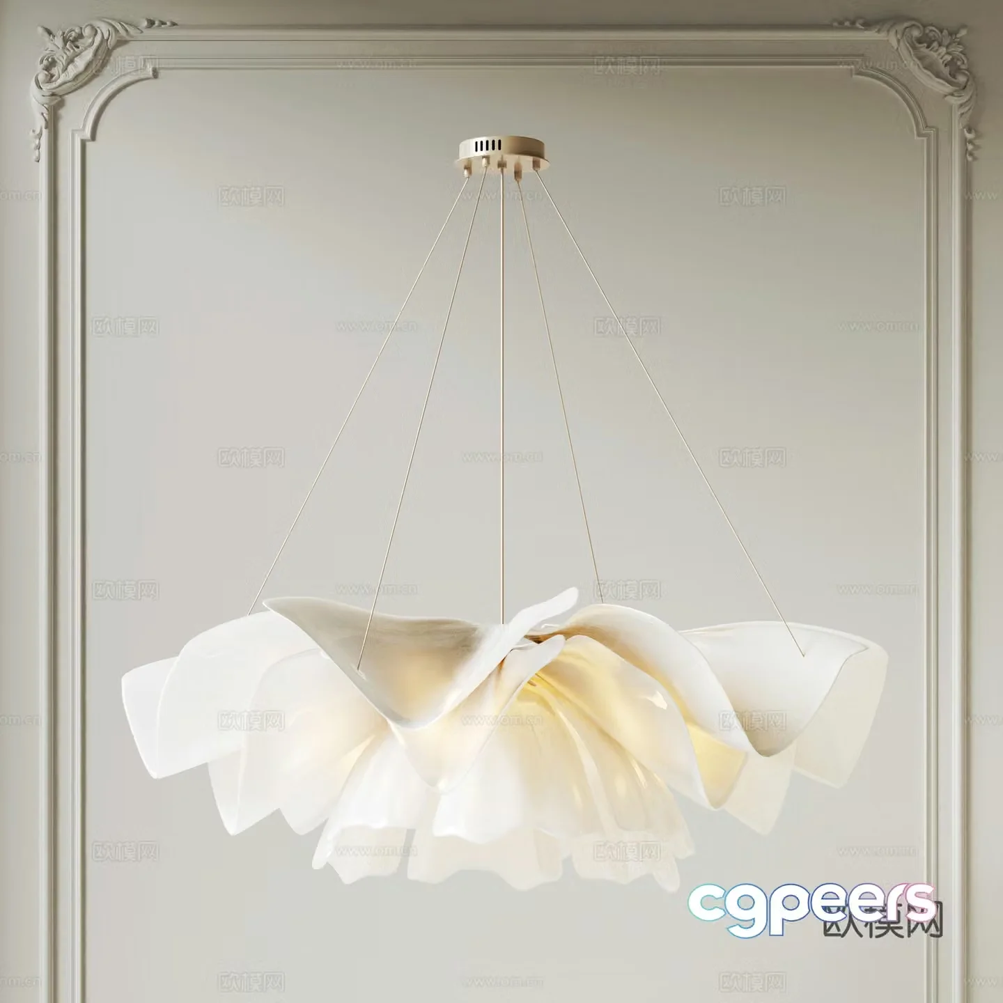 Modern French Cream Style Petal Chandelier 3D Model