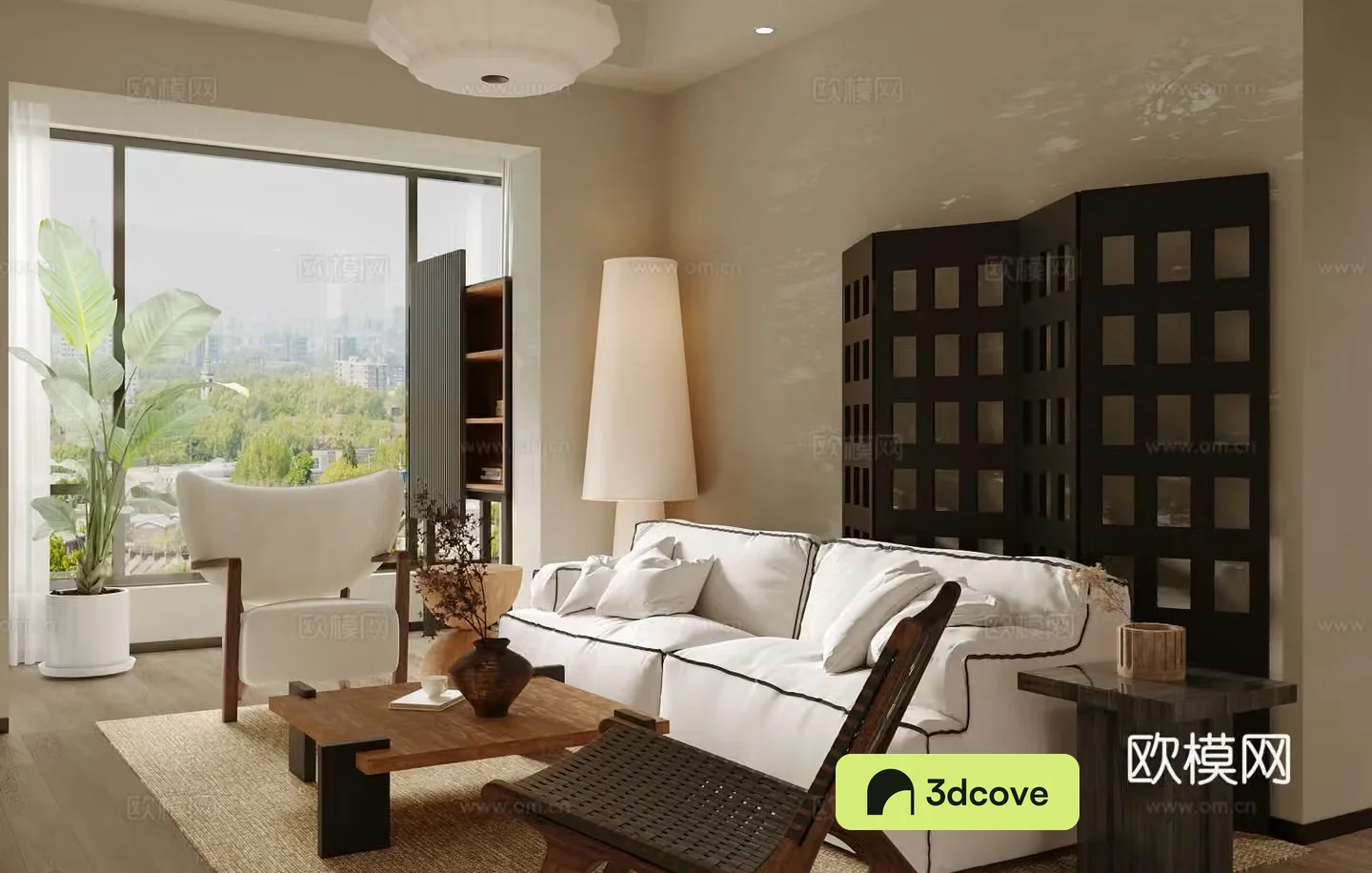 Medium style living room sofa and coffee table combination small living room retro style living room medium style leisure chair 3D model