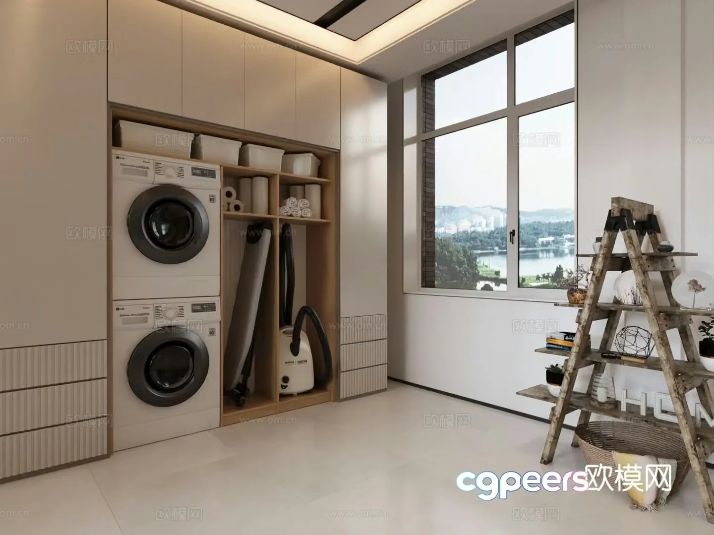 Modern balcony cabinet washing machine cabinet 3d model