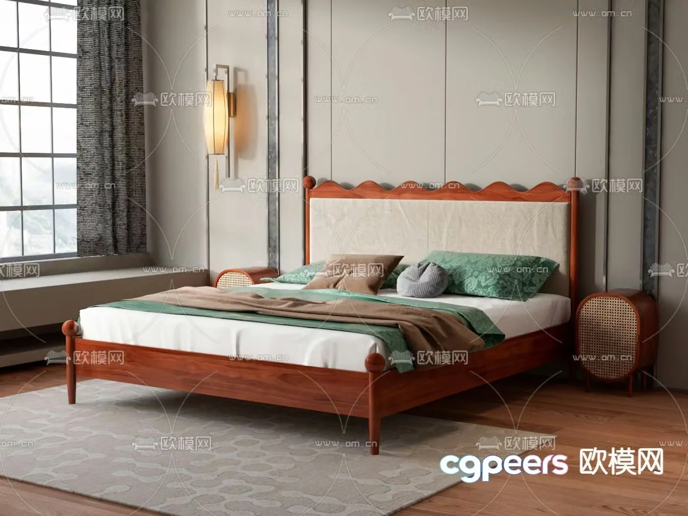 Wabi-sabi double bed 3d model