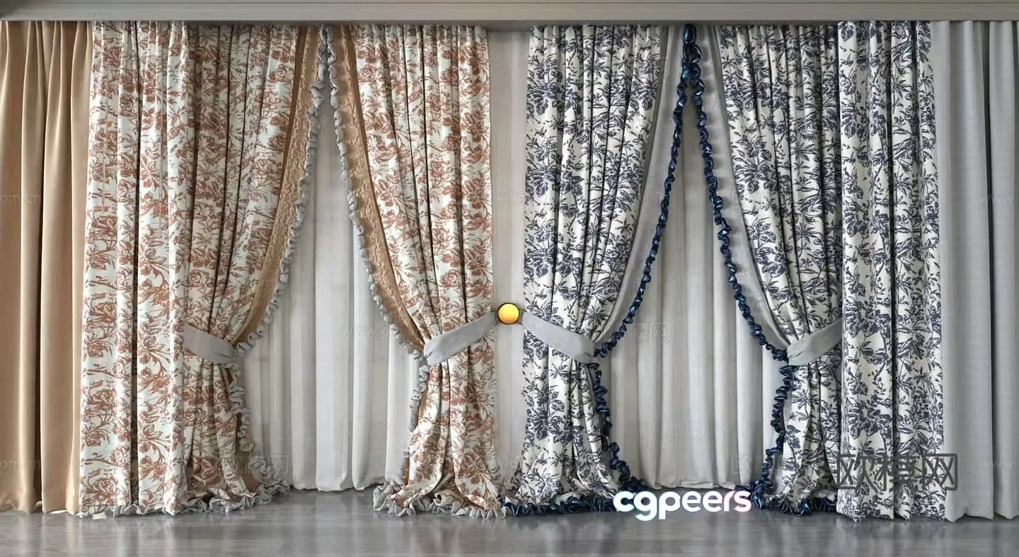 Modern floral fabric curtain 3d model