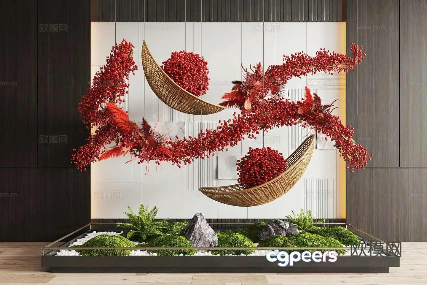 Modern interior landscape landscaping moss landscape landscape sketch rattan weaving device plant device 3D model