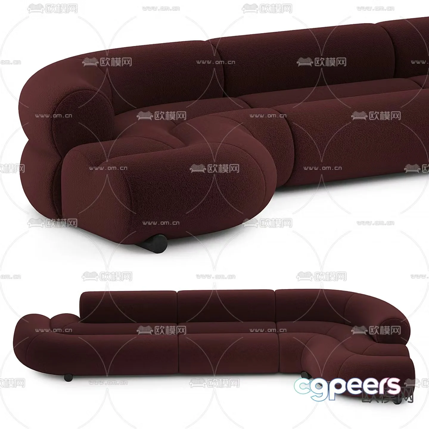 elvemobilya three seater sofa red sofa 3d model