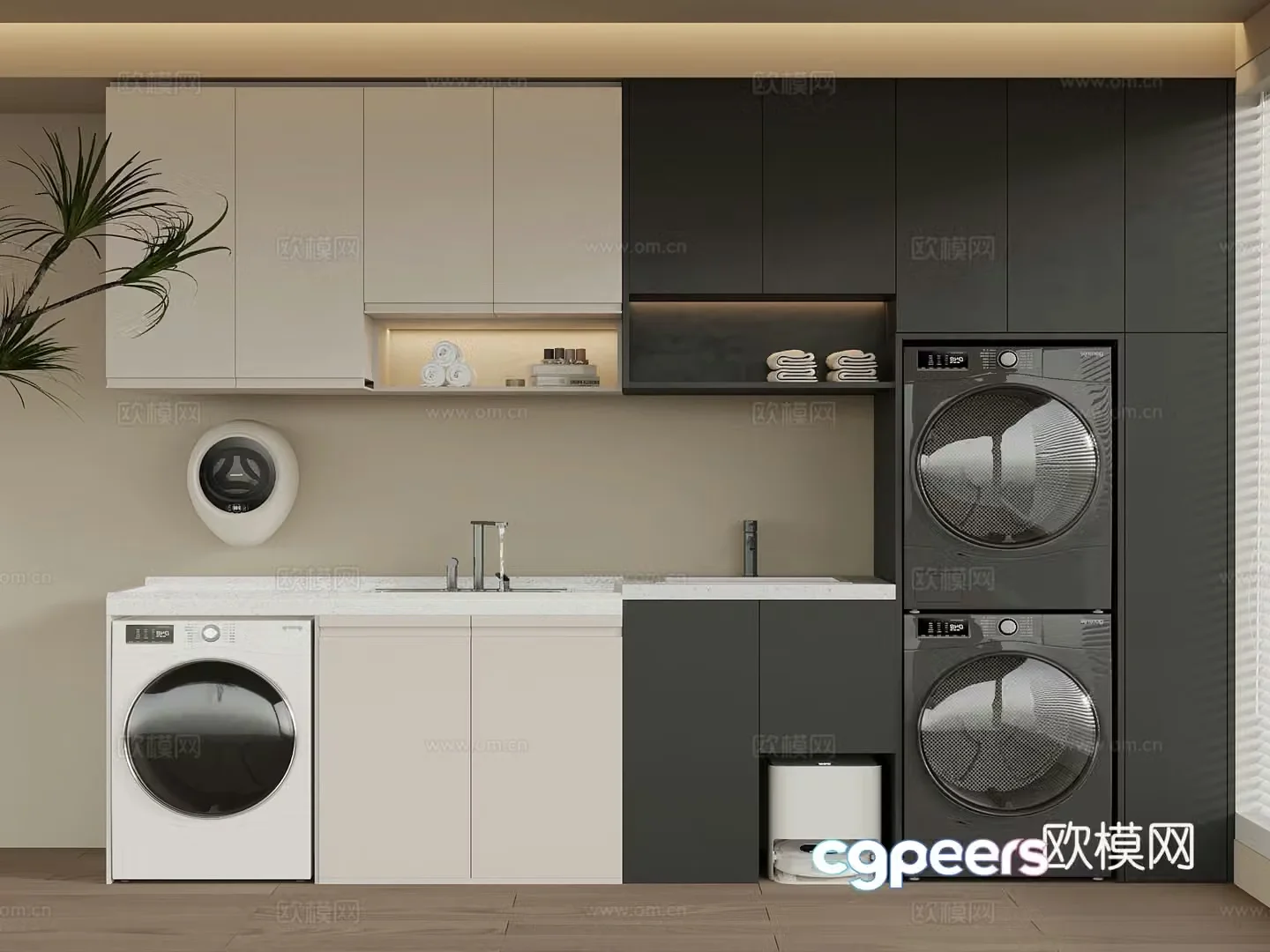 Washing cabinet modern laundry supplies washing machine 3d model