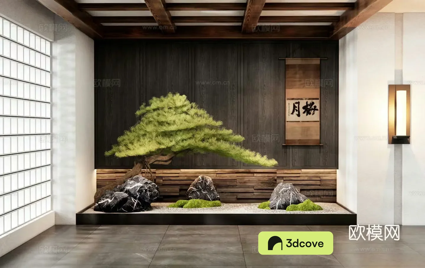 New Chinese style interior landscape courtyard sketch landscape stone moss landscape pine dry landscape
