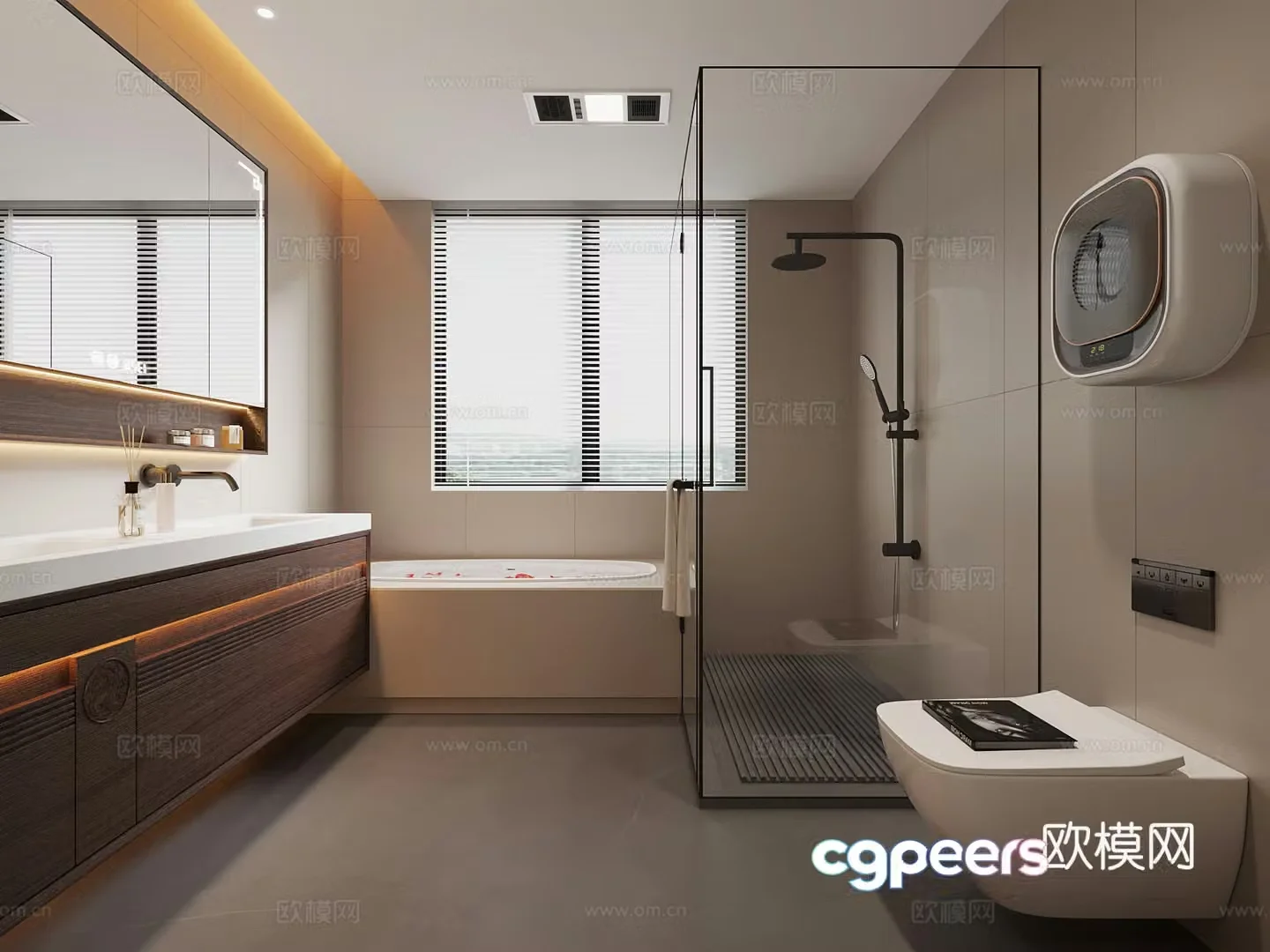 New Chinese style bathroom bathroom cabinet toilet shower 3d model