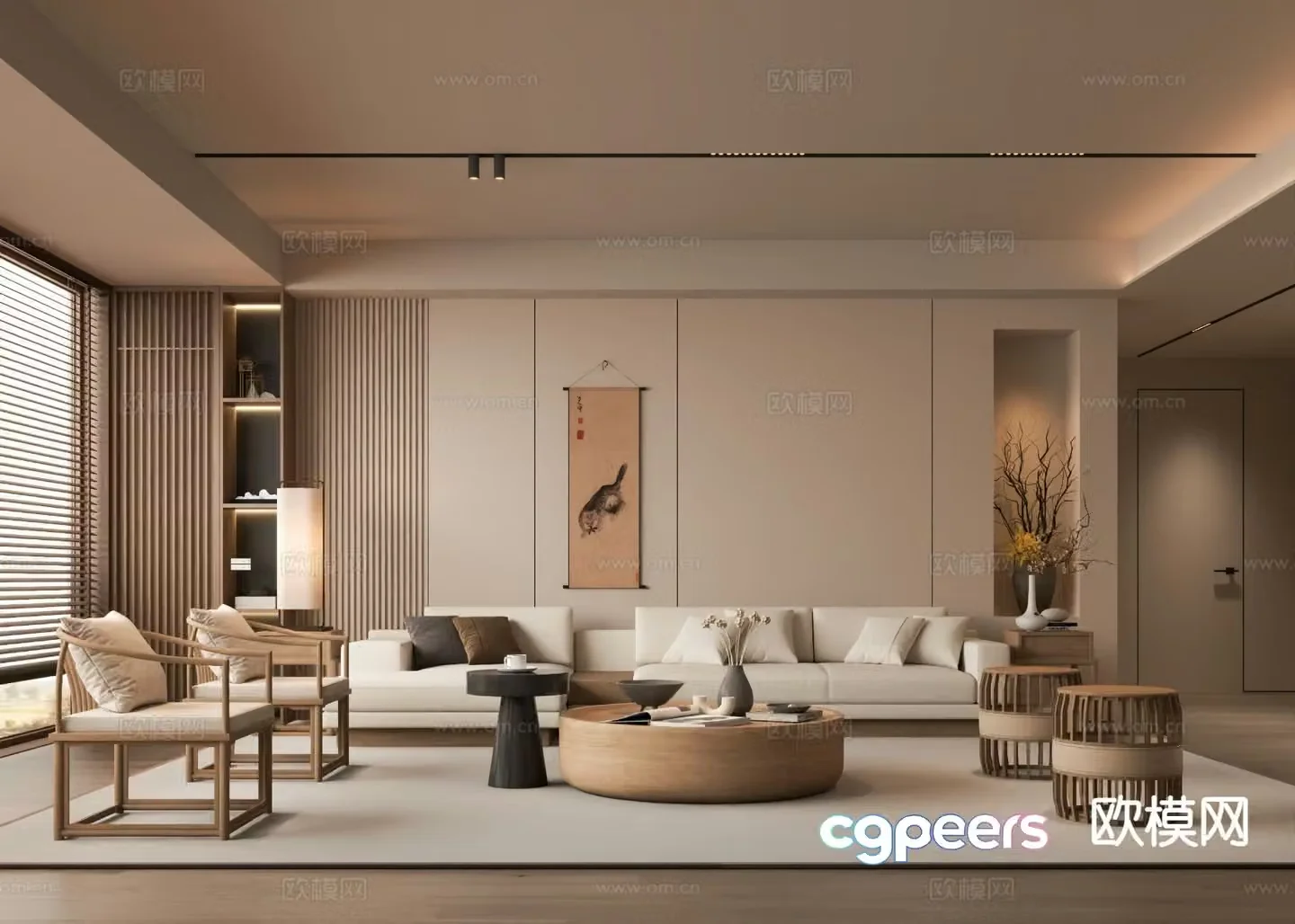 New Chinese style living room Zen living room Song style aesthetics 3D model