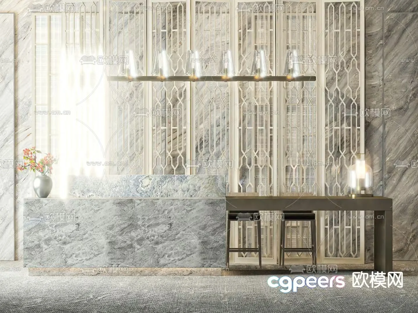 Front desk reception desk 3d model