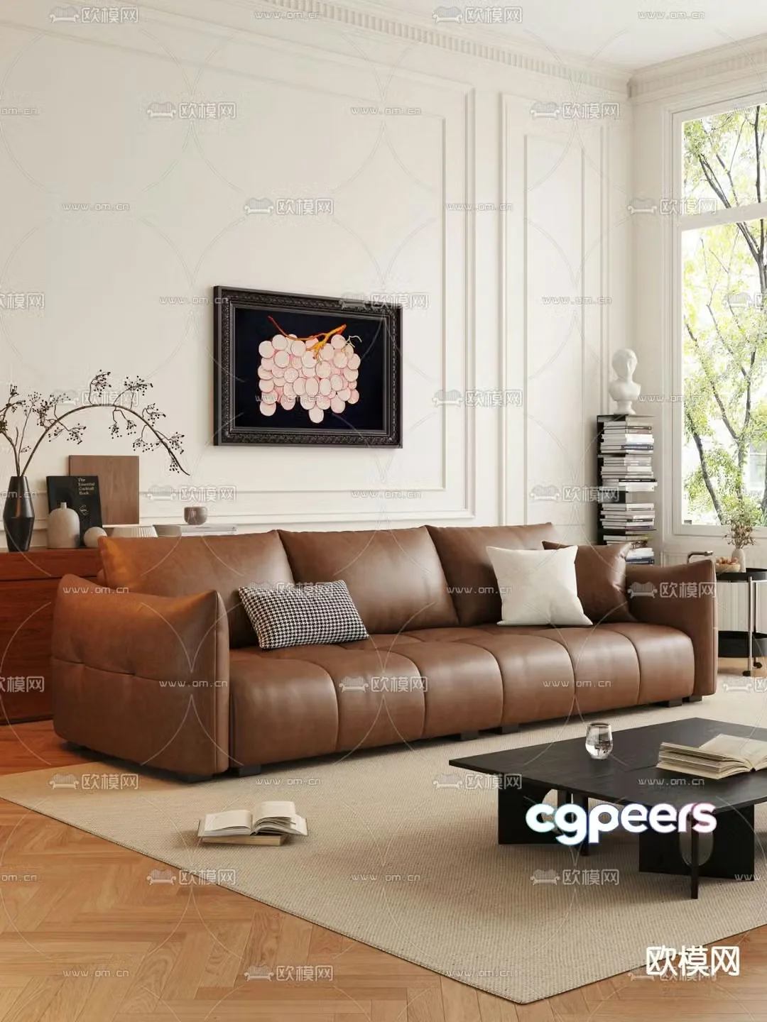 Leather sofa multi-person sofa three-person sofa 3d model