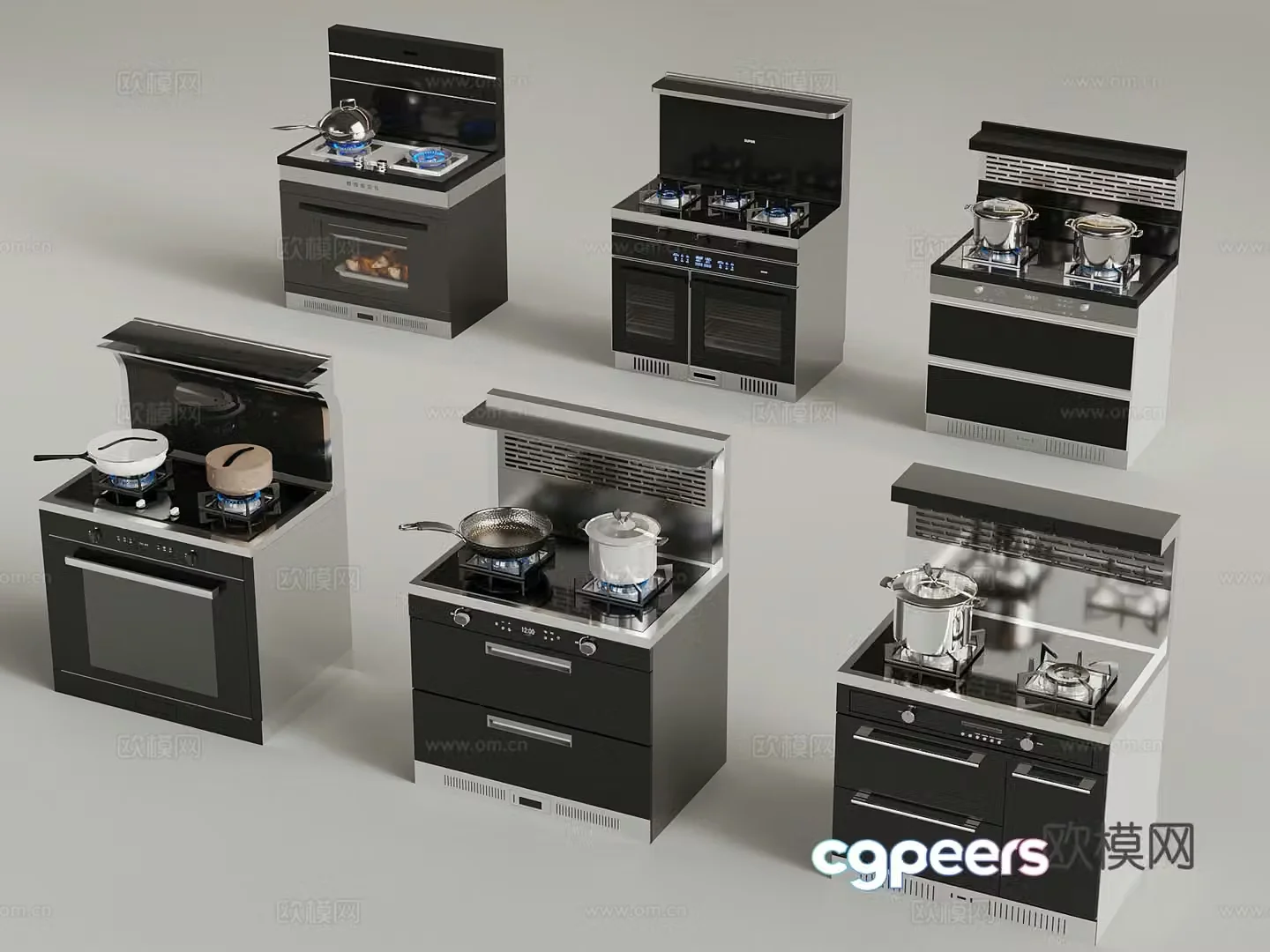 Modern integrated stove pot oven 3d model