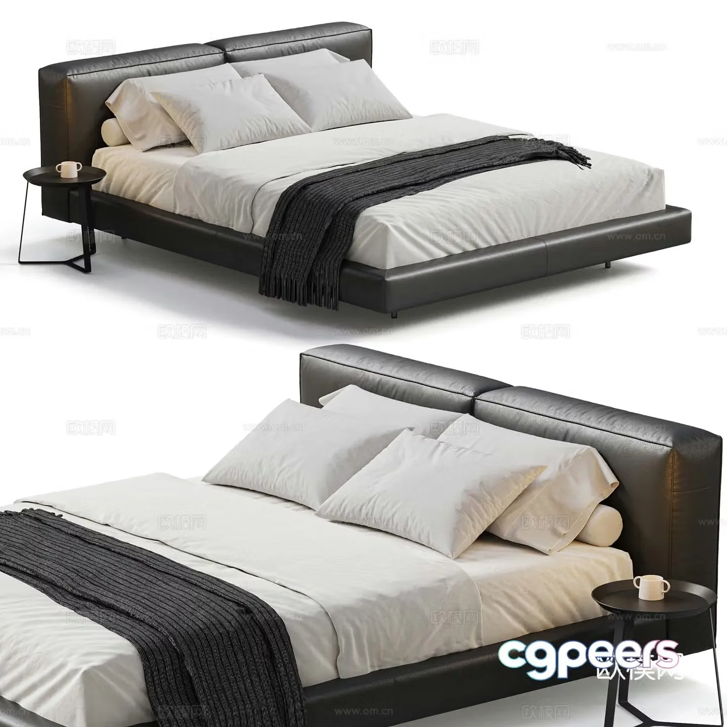 MINOTTI modern double bed Italian double bed Tofu block double bed leather bed 3d model