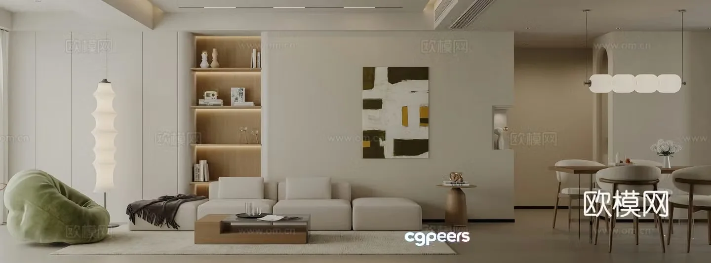 Modern Cream Style Restaurant 3D Model