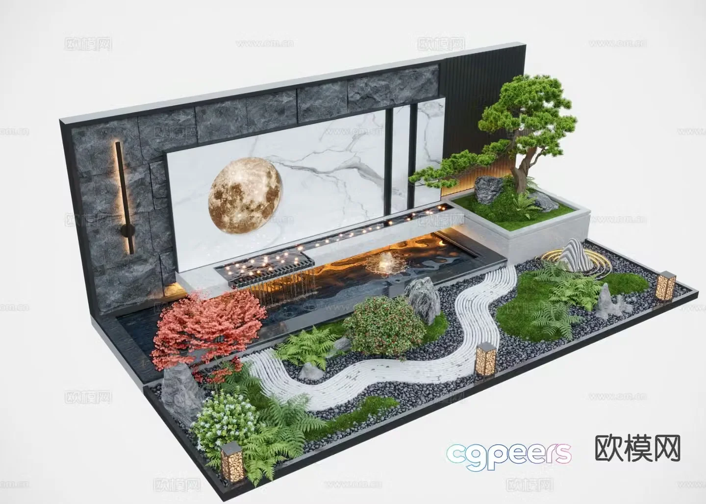 New Chinese style water feature wall water feature fountain 3D model