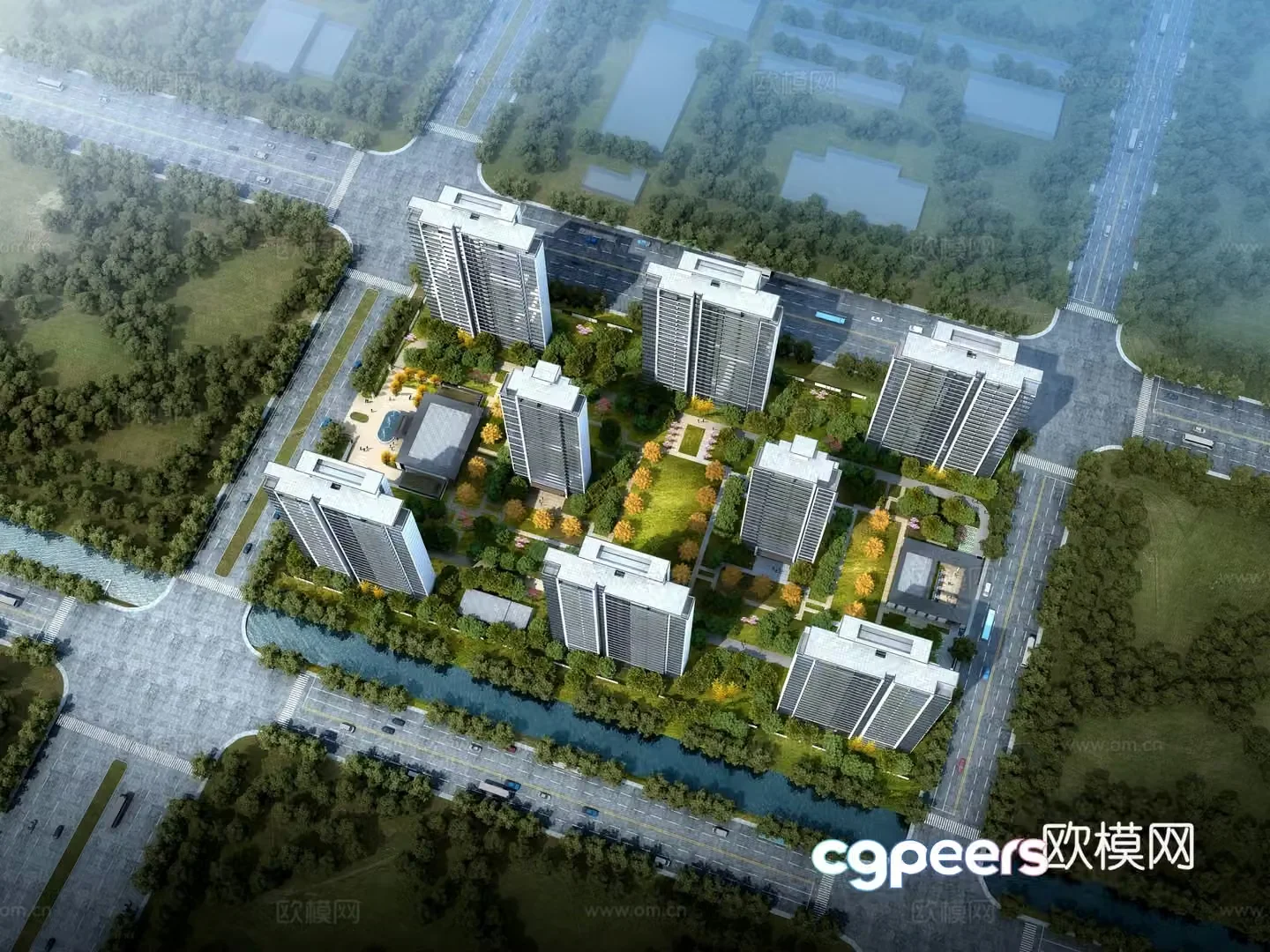 Residential area aerial view 3d model