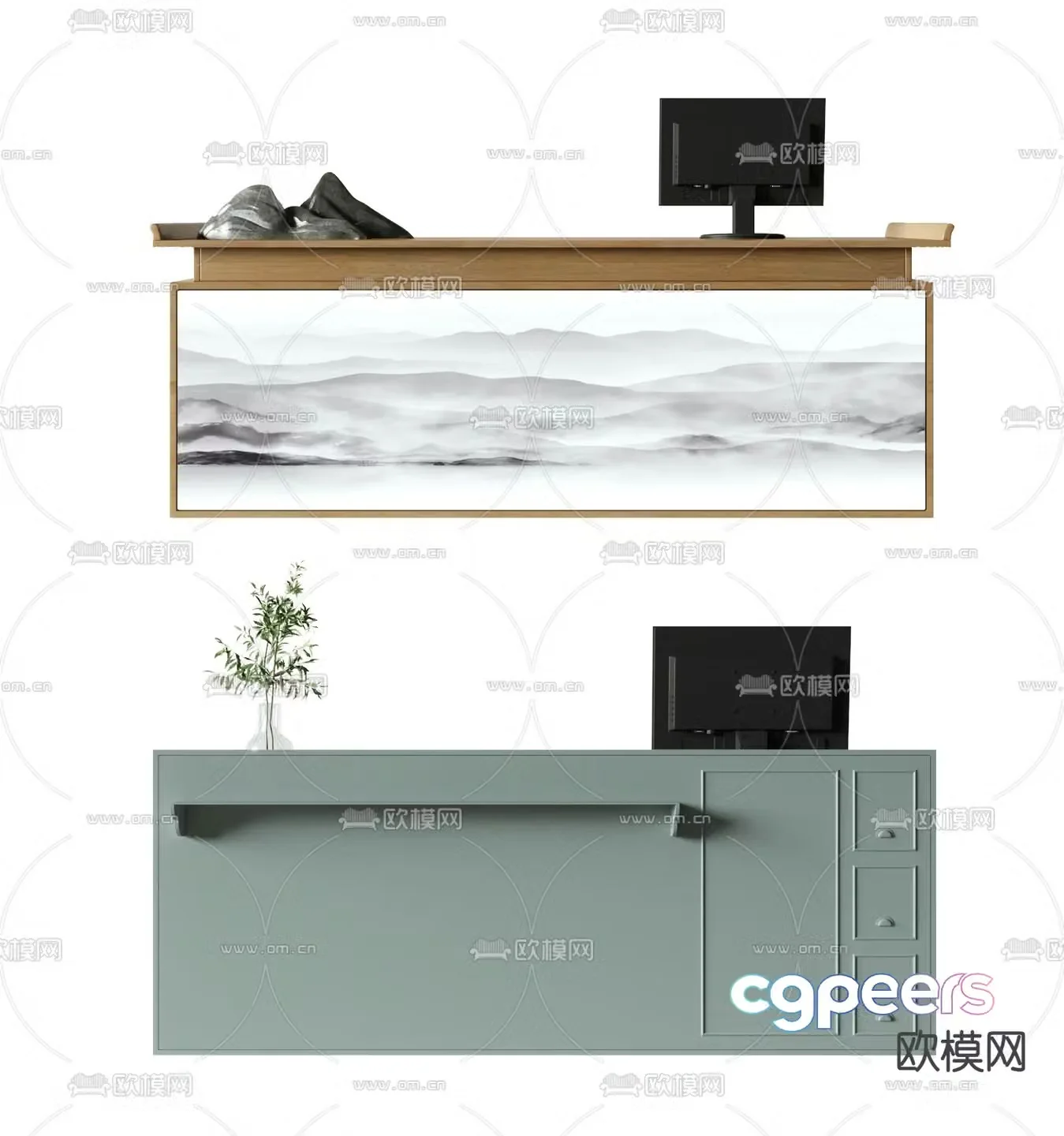 New Chinese style front desk reception desk service desk information desk 3D model