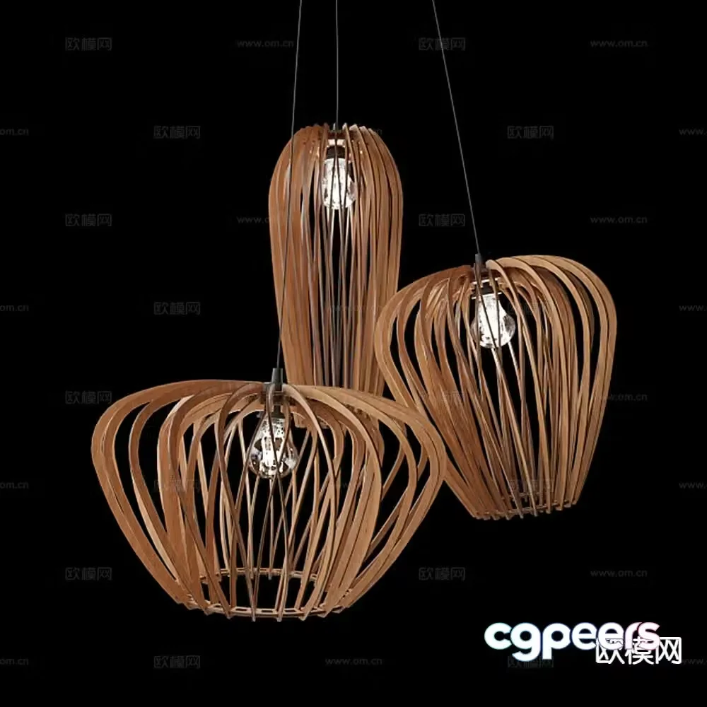 Wabi-sabi solid wood chandelier 3d model