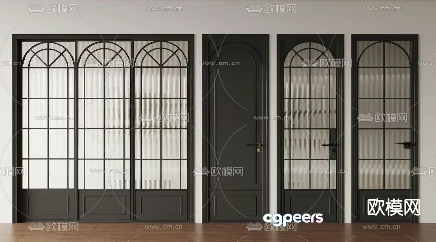 French glass door kitchen and bathroom door sliding door 3D model