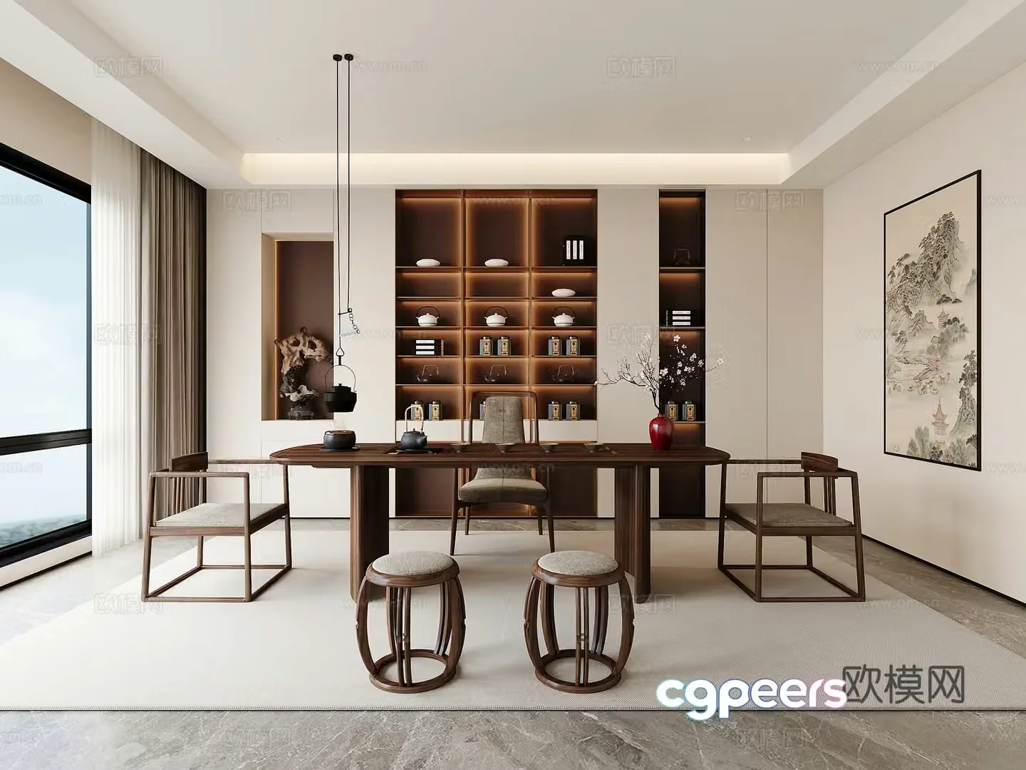New Chinese Tea Room Tea Table 3D Model