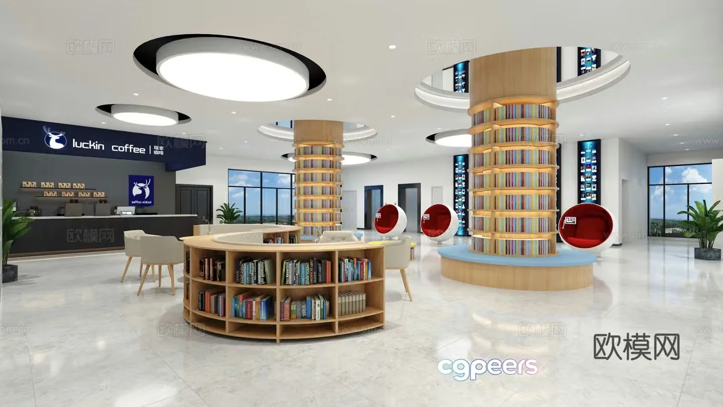 Modern reading room library study room 3d model