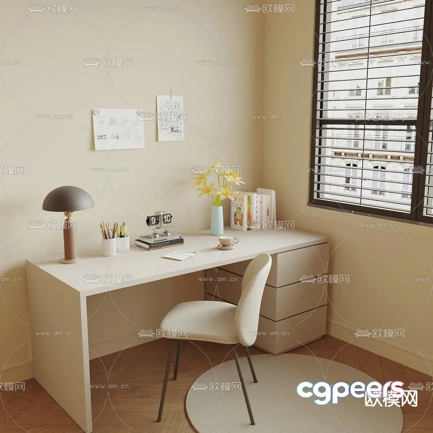 desk chair desk 3d model