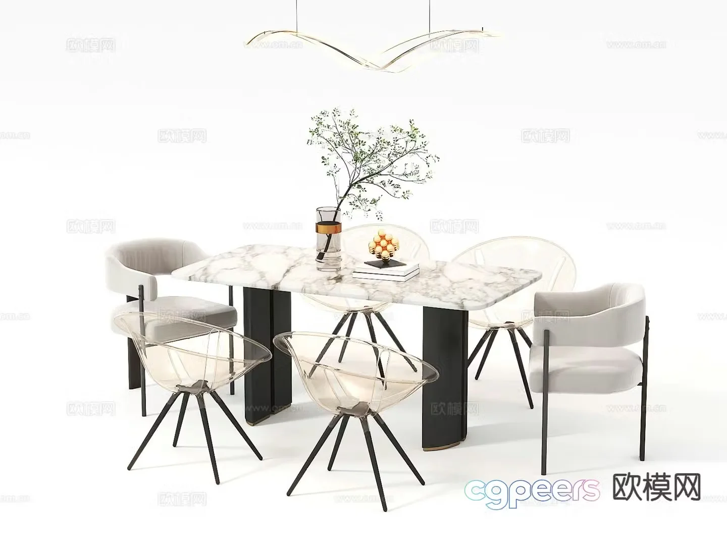 Italian dining table and chairs 3d model