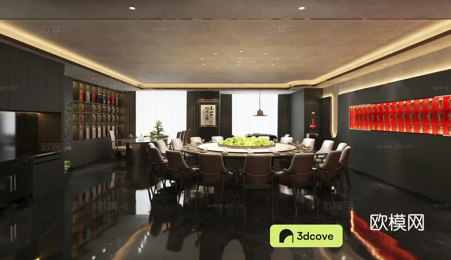 New Chinese style private room 3D model of club private room