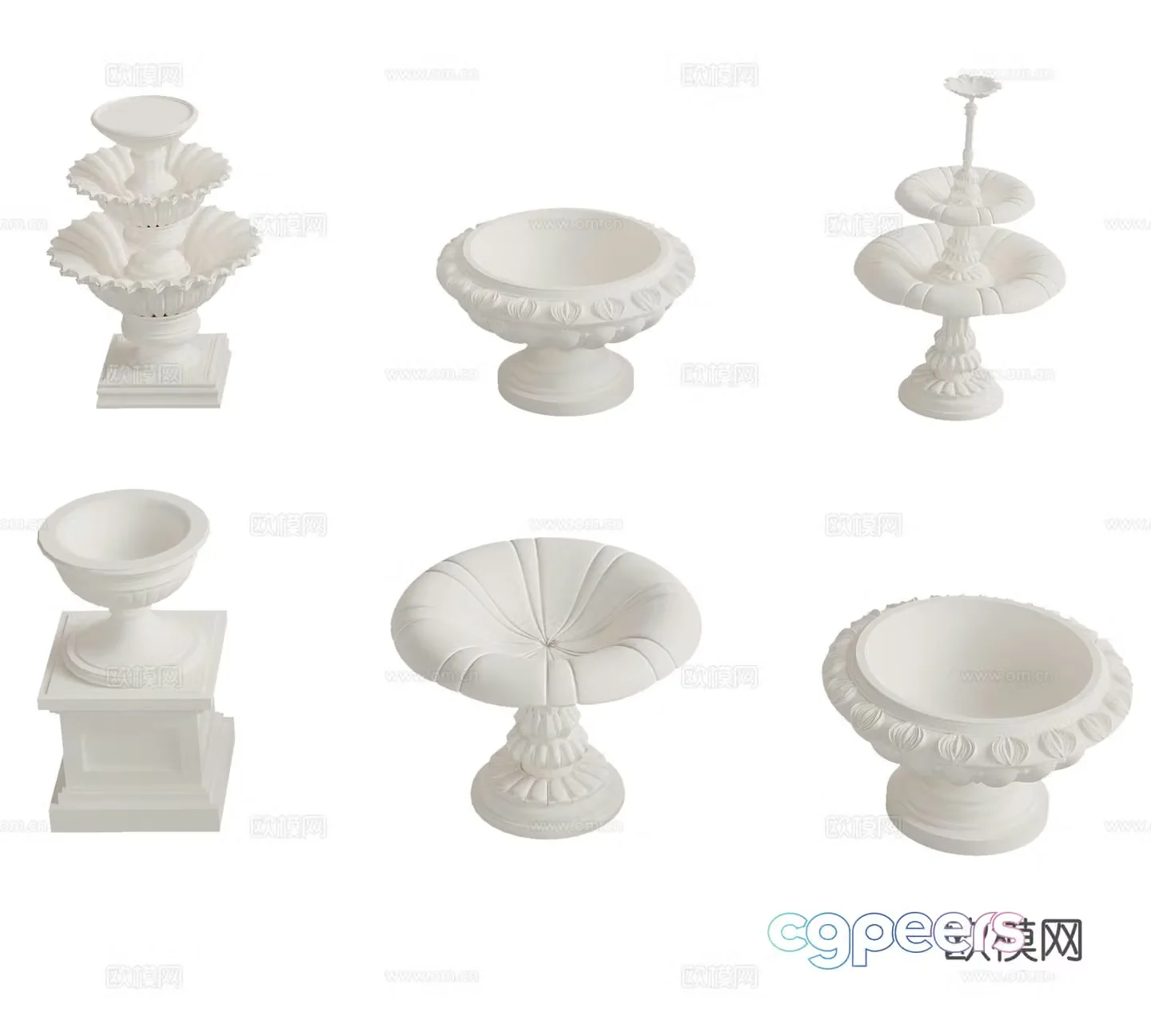 Flower bed European classical Roman fountain Flower pond Gypsum column 3D model