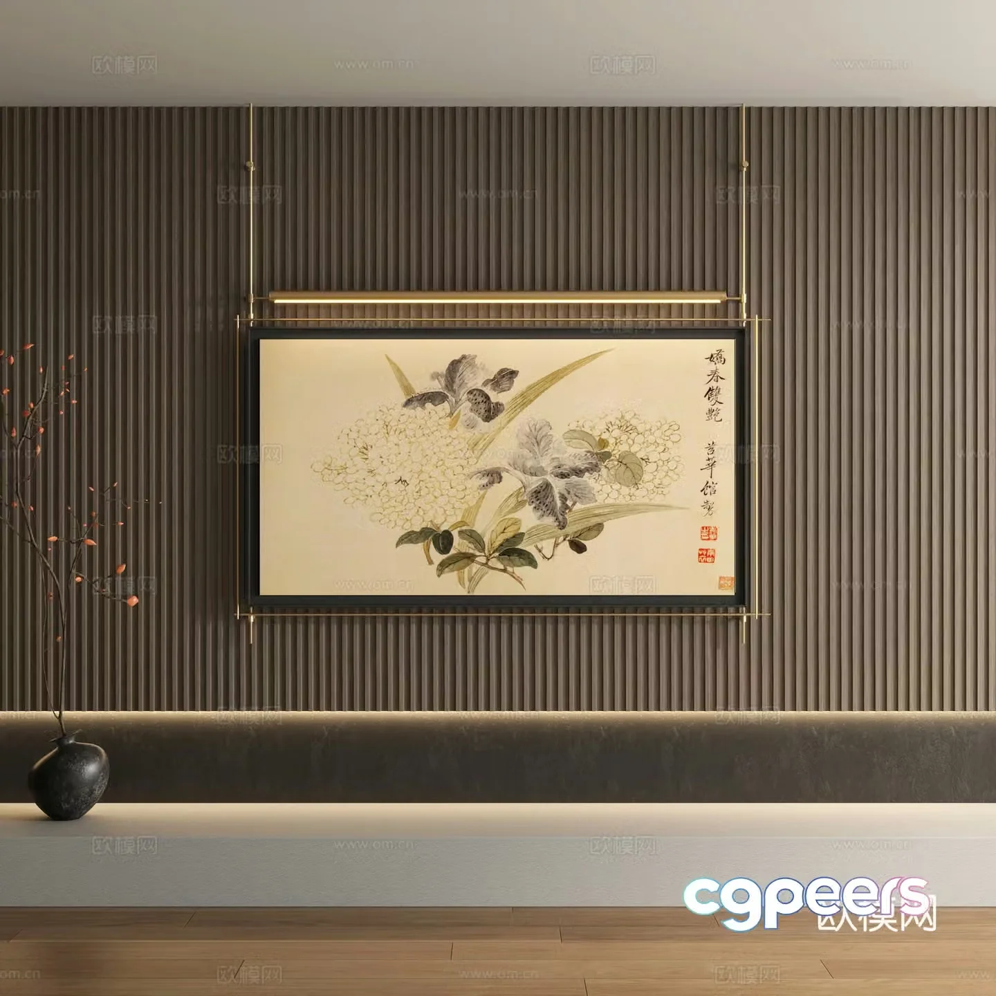 New Chinese style decorative painting flower hanging painting 3d model