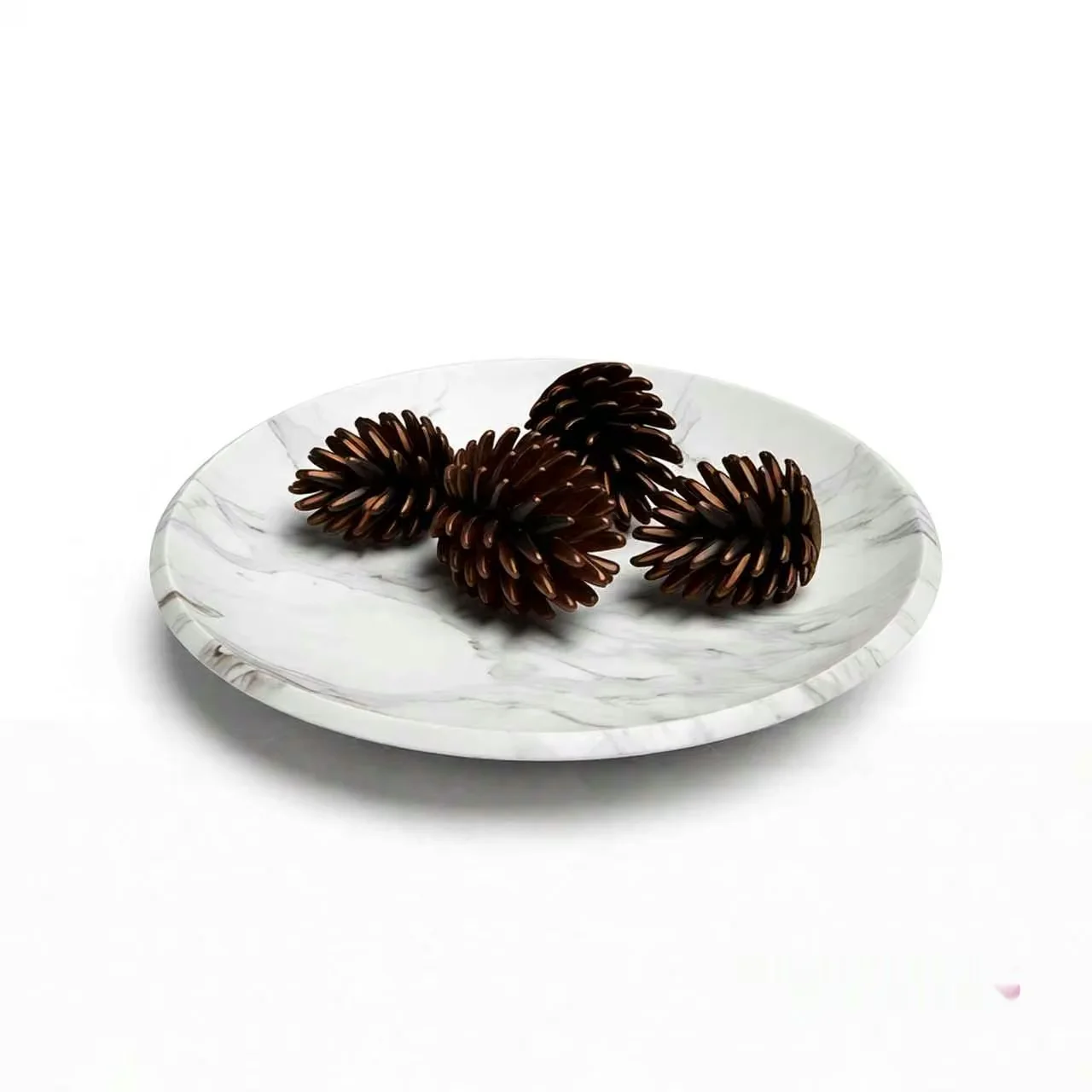 White Marble Plate With Pine Cones 3D Model – 6154 – VRAY Render