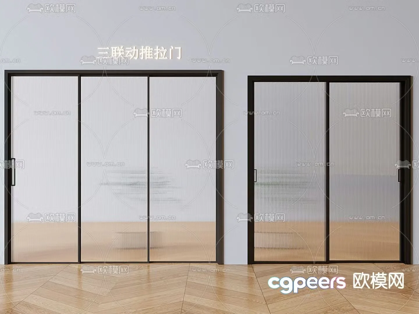 Glass sliding door kitchen and bathroom door 3D model