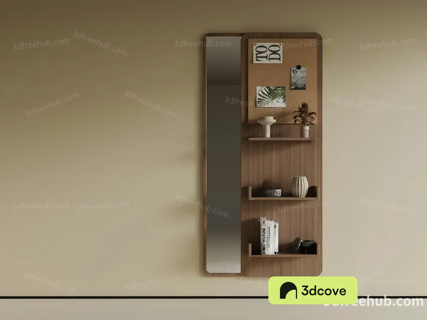 The Main Subject Is A Wall-Mounted Shelf And It Is Made Of Wood