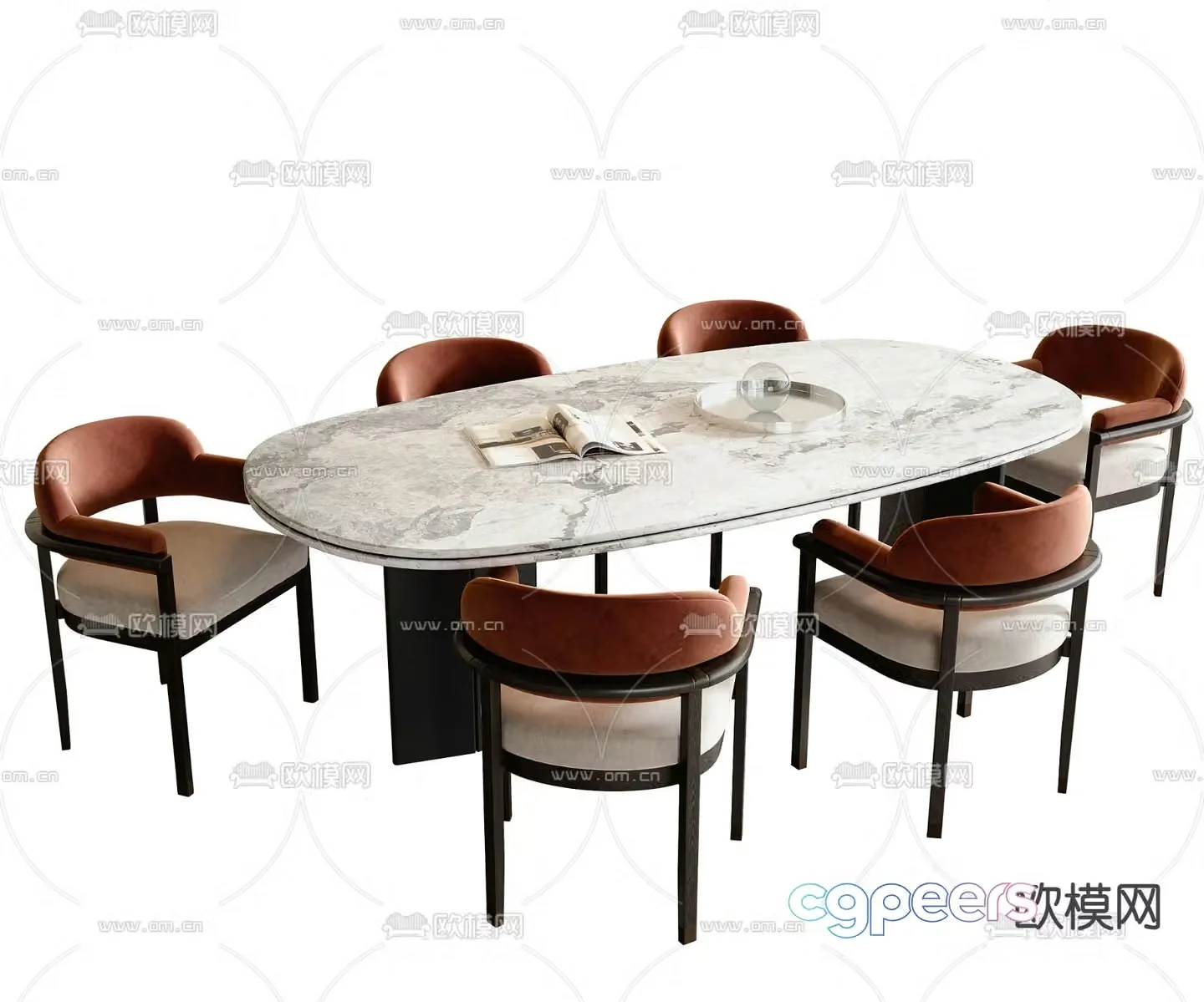 Marble dining table and chairs 3d model