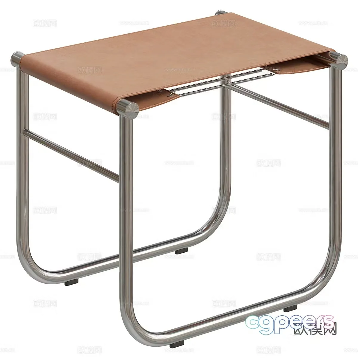 Modern Italian minimalist stainless steel leather stool 3d model