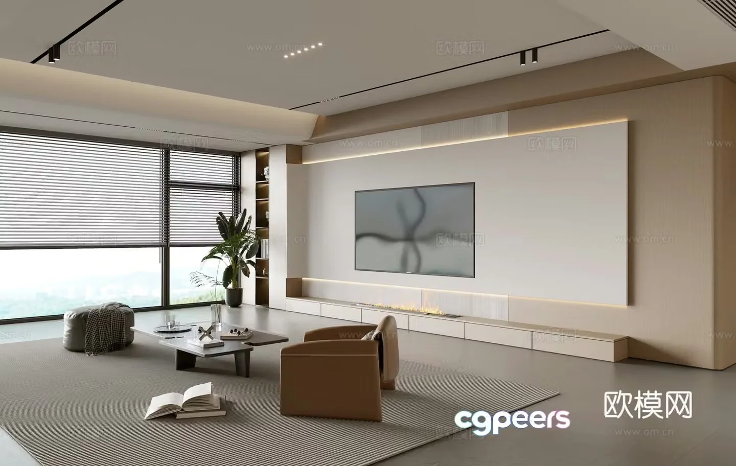 Modern simple living room balcony cabinet sofa combination coffee table sofa background wall 3d model