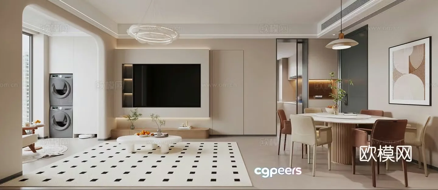 Modern living and dining room 3d model