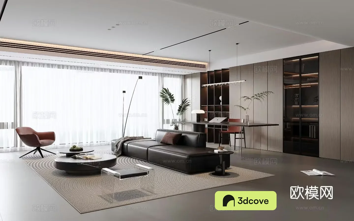 Italian home living room horizontal hall Italian sofa coffee table Italian bookcase Italian carpet