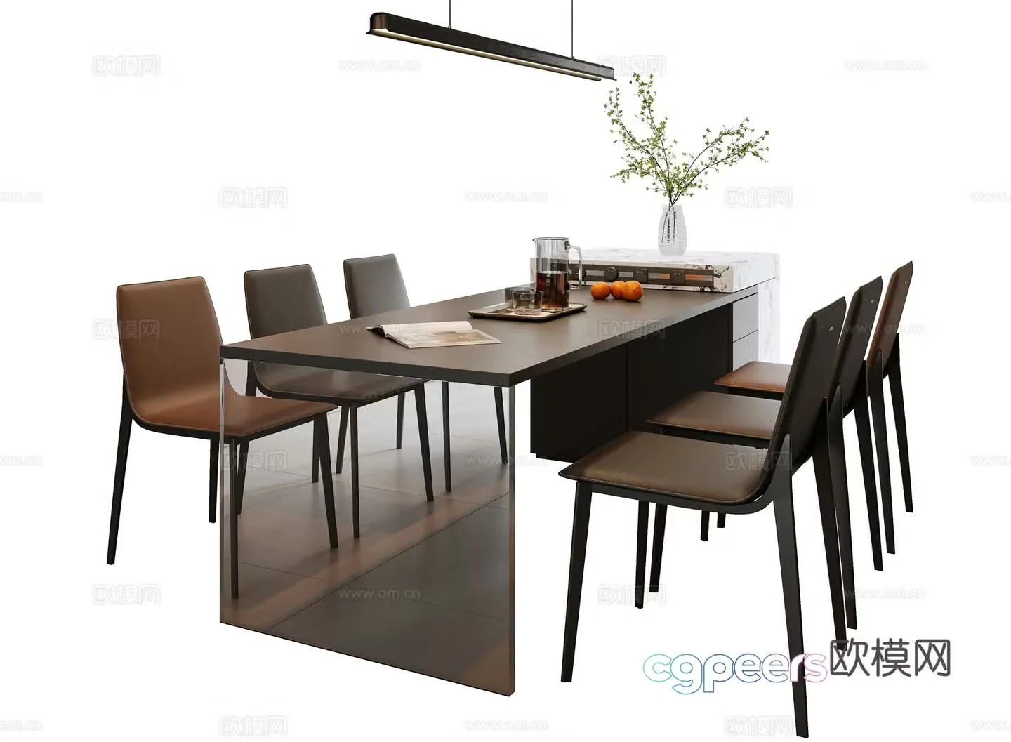 Italian dining table and chair combination 3D model