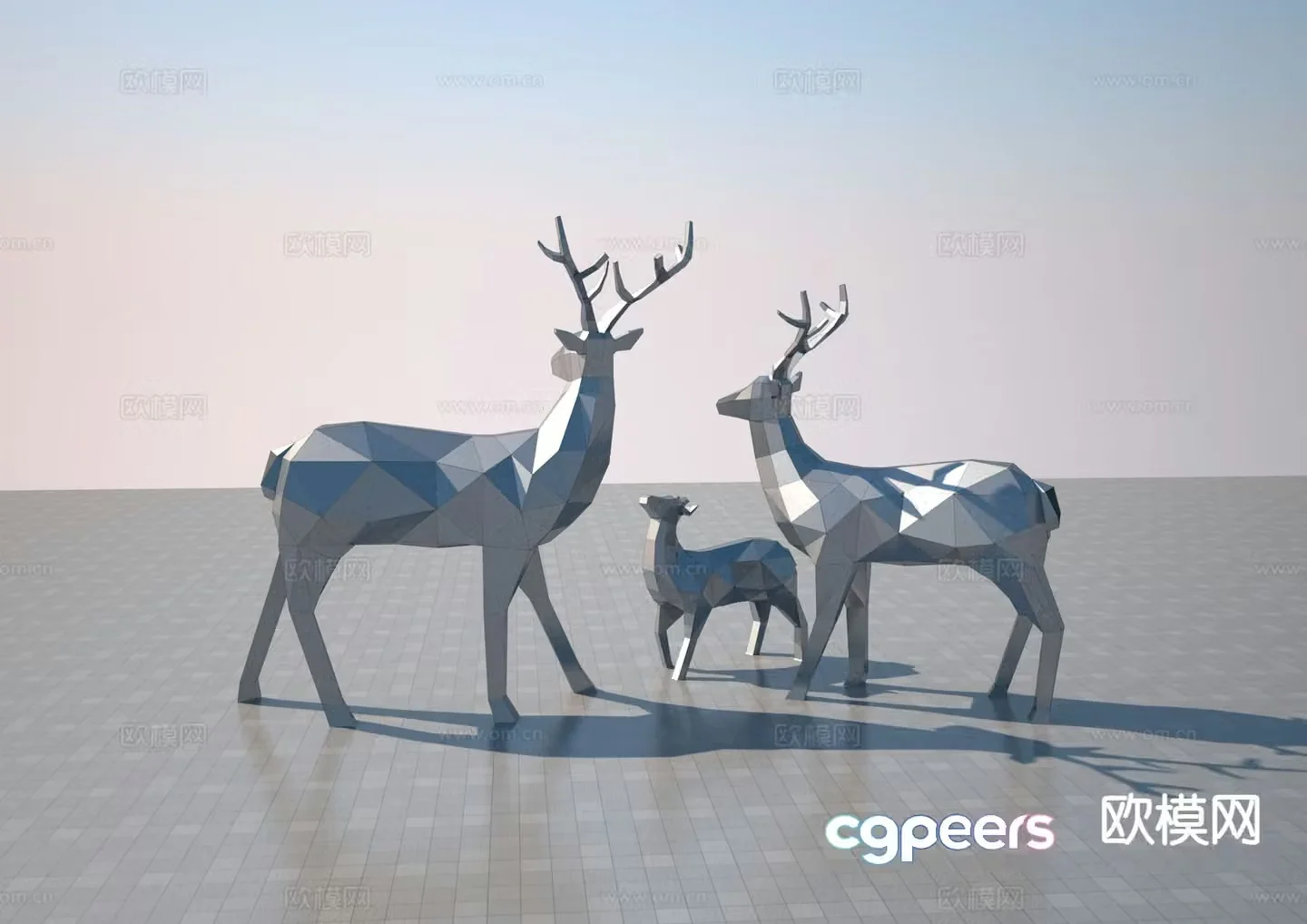Stainless steel block face deer sculpture 3d model
