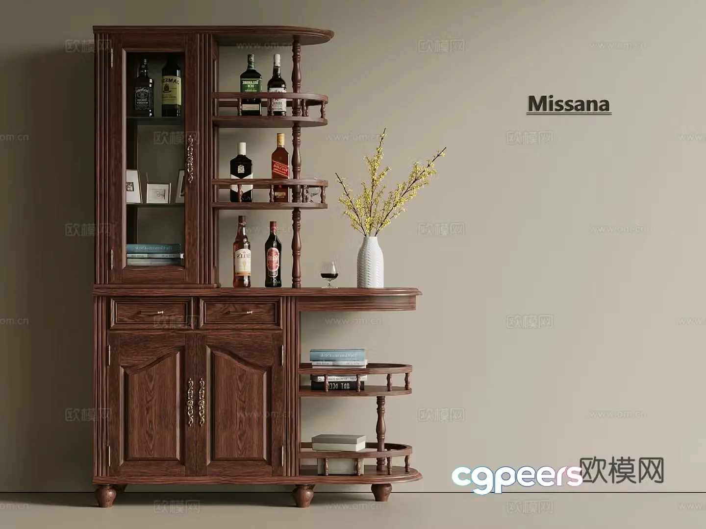 European-style American wine cabinet red wine cabinet finished wine cabinet bar wine cabinet 3D model