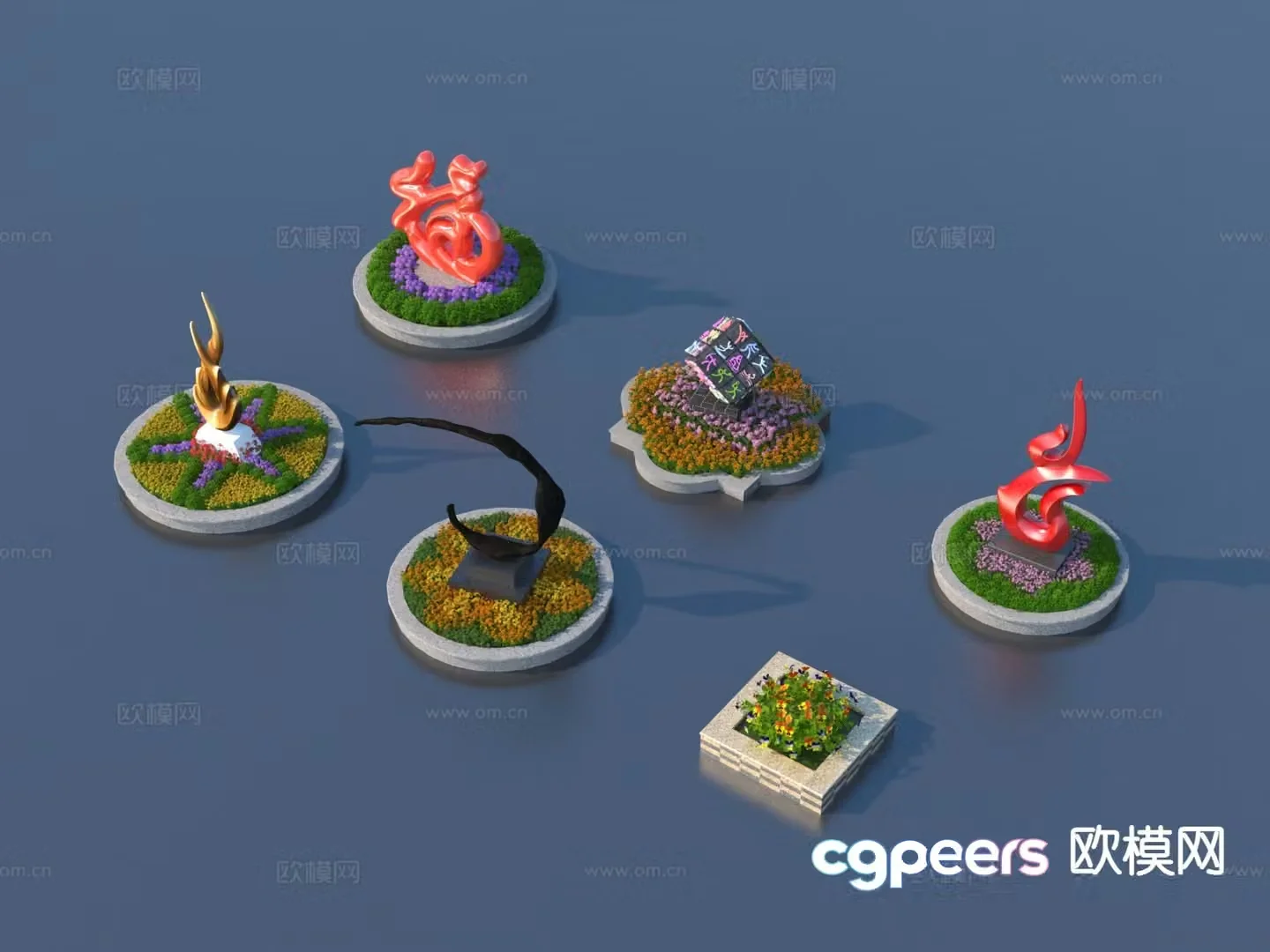 Flower pond chair landscape sketch 3d model
