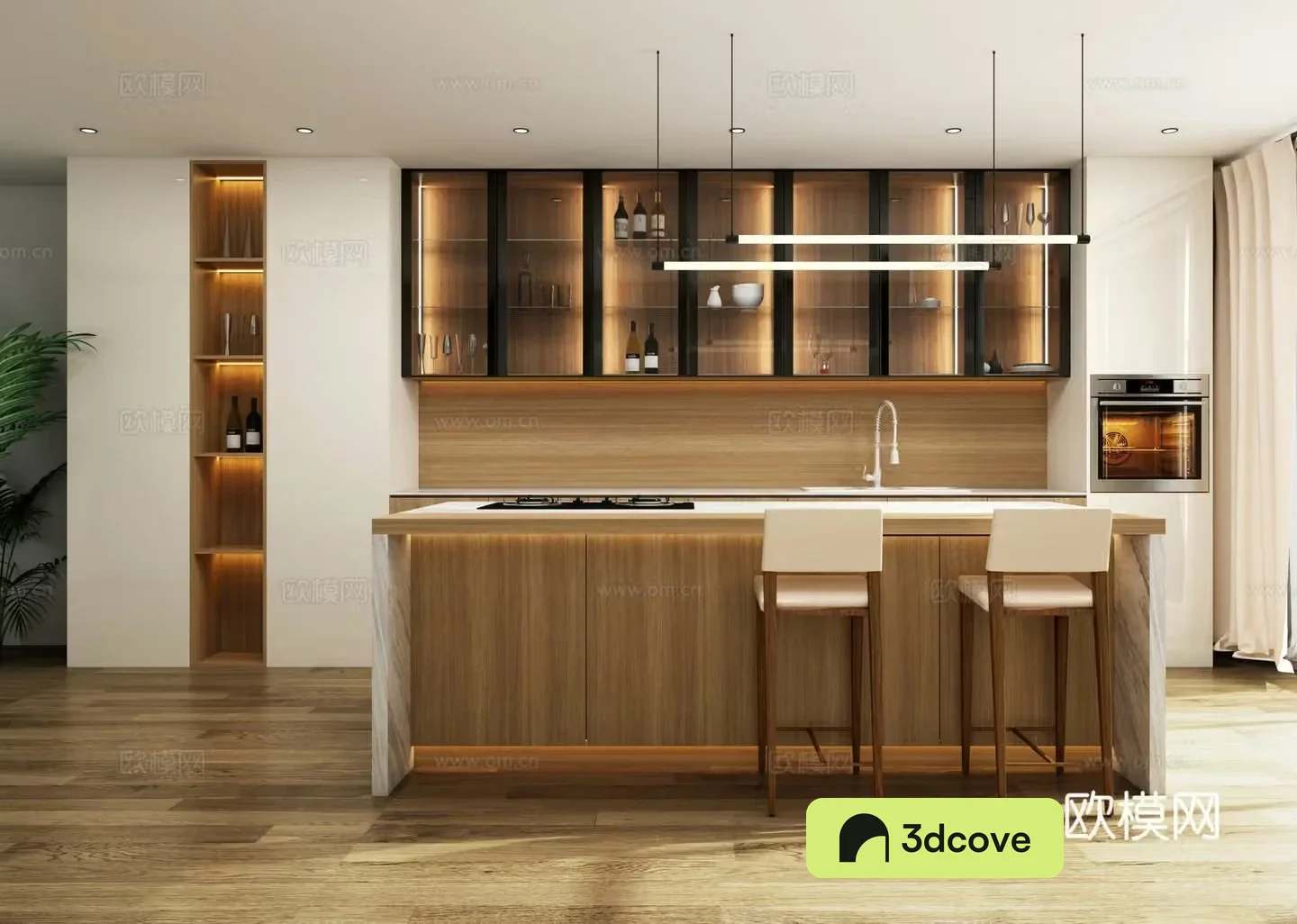 Modern kitchen open kitchen supplies gas stove smoker island cabinet