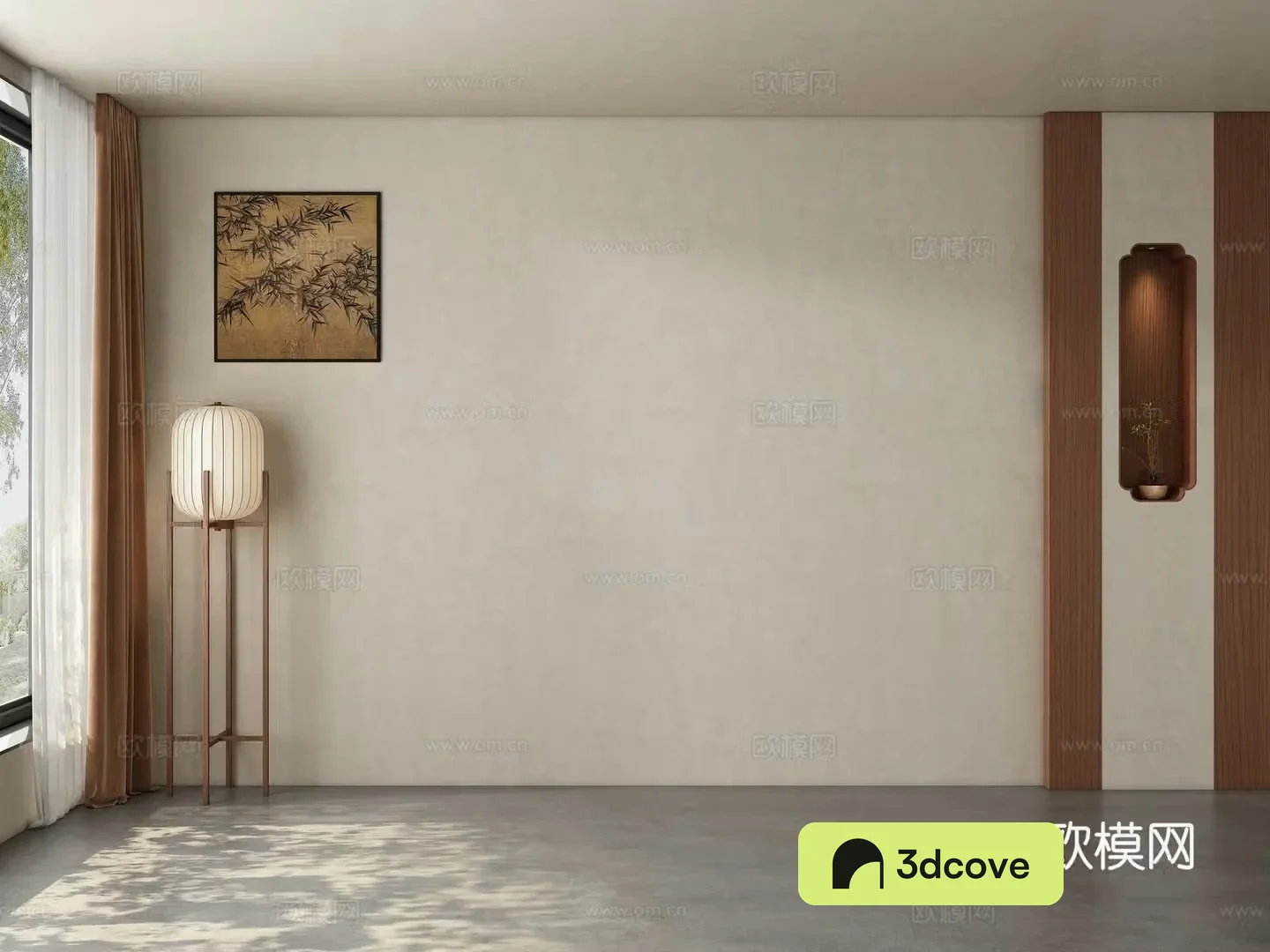 Middle style restaurant tea room living room background wall 3d model