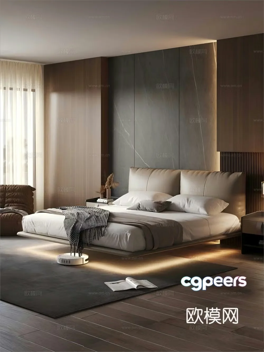 Modern double bed 3d model