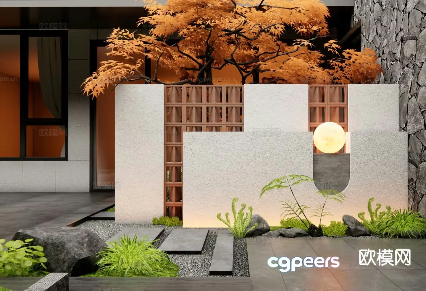 Courtyard landscape wall Entrance landscape wall 3D model