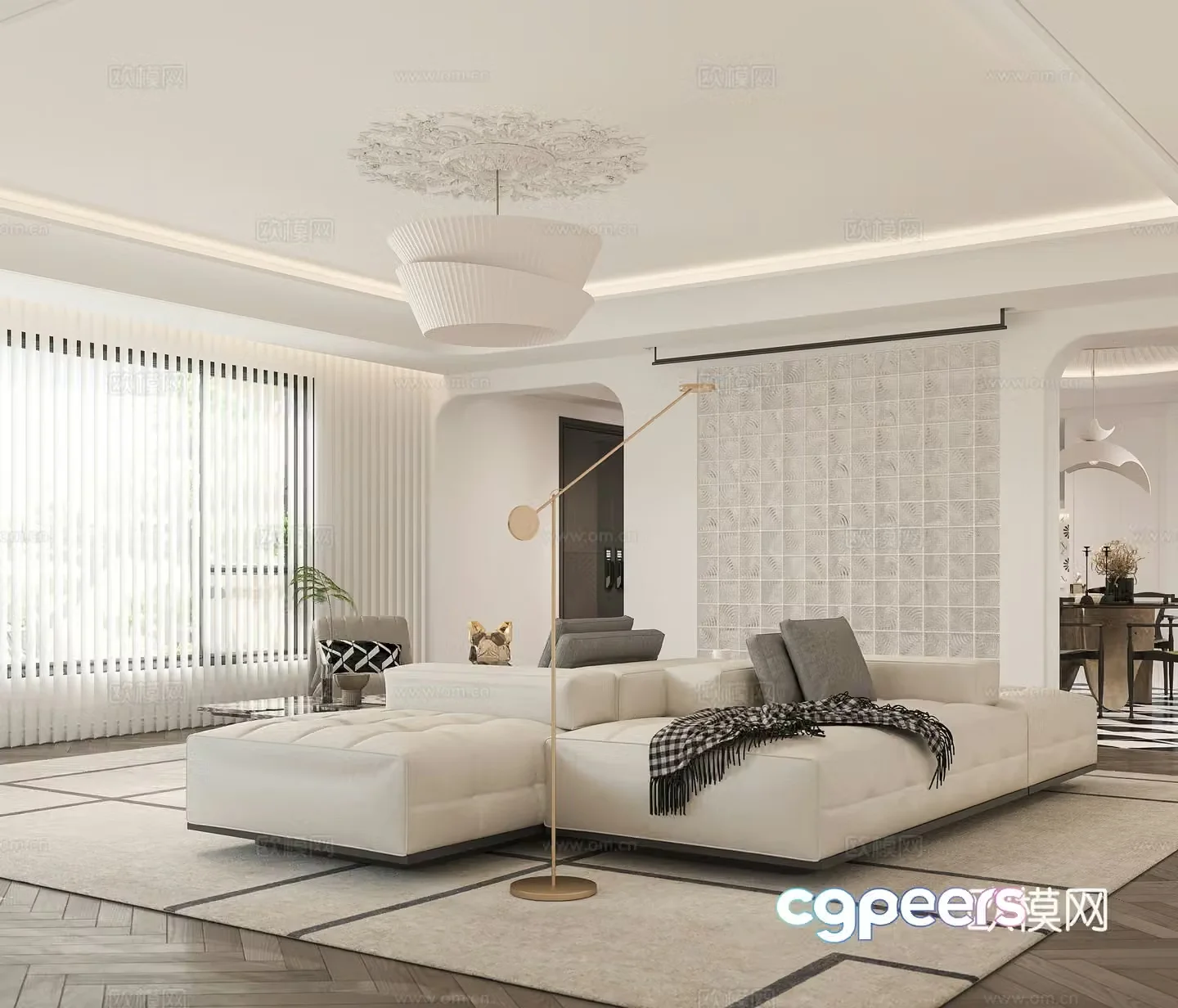 French living and dining room 3d model