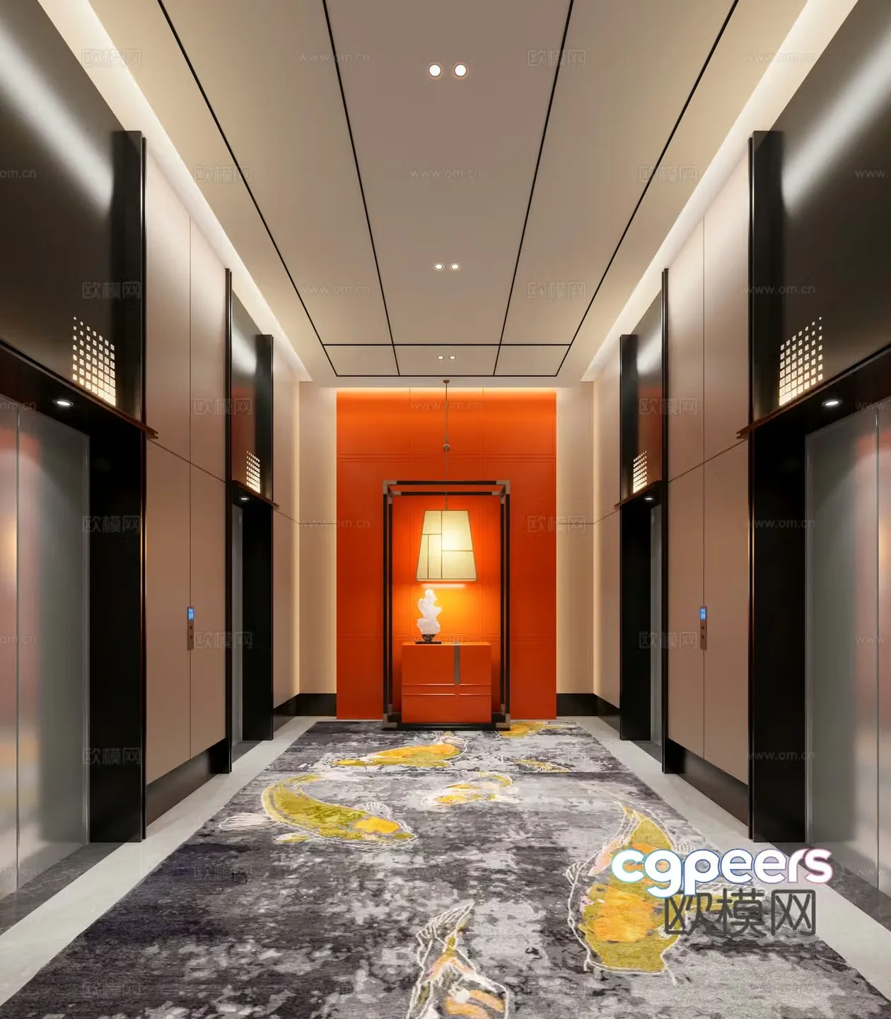 New Chinese-style hotel elevator hall club elevator hall 3D model
