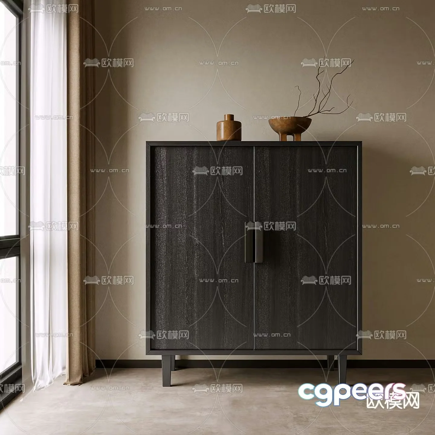 Wabi-sabi side cabinet entrance cabinet end view cabinet 3D model