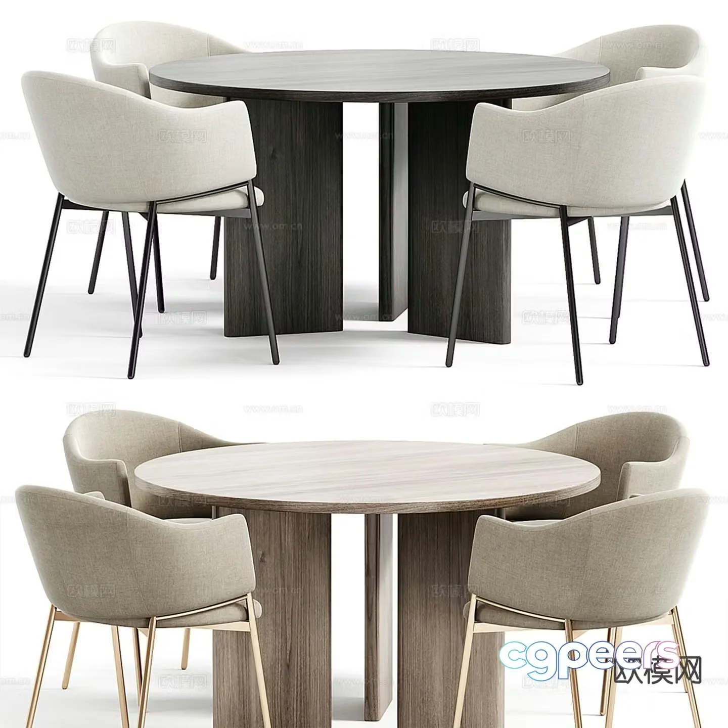 Modern dining table and chairs round dining table 3d model