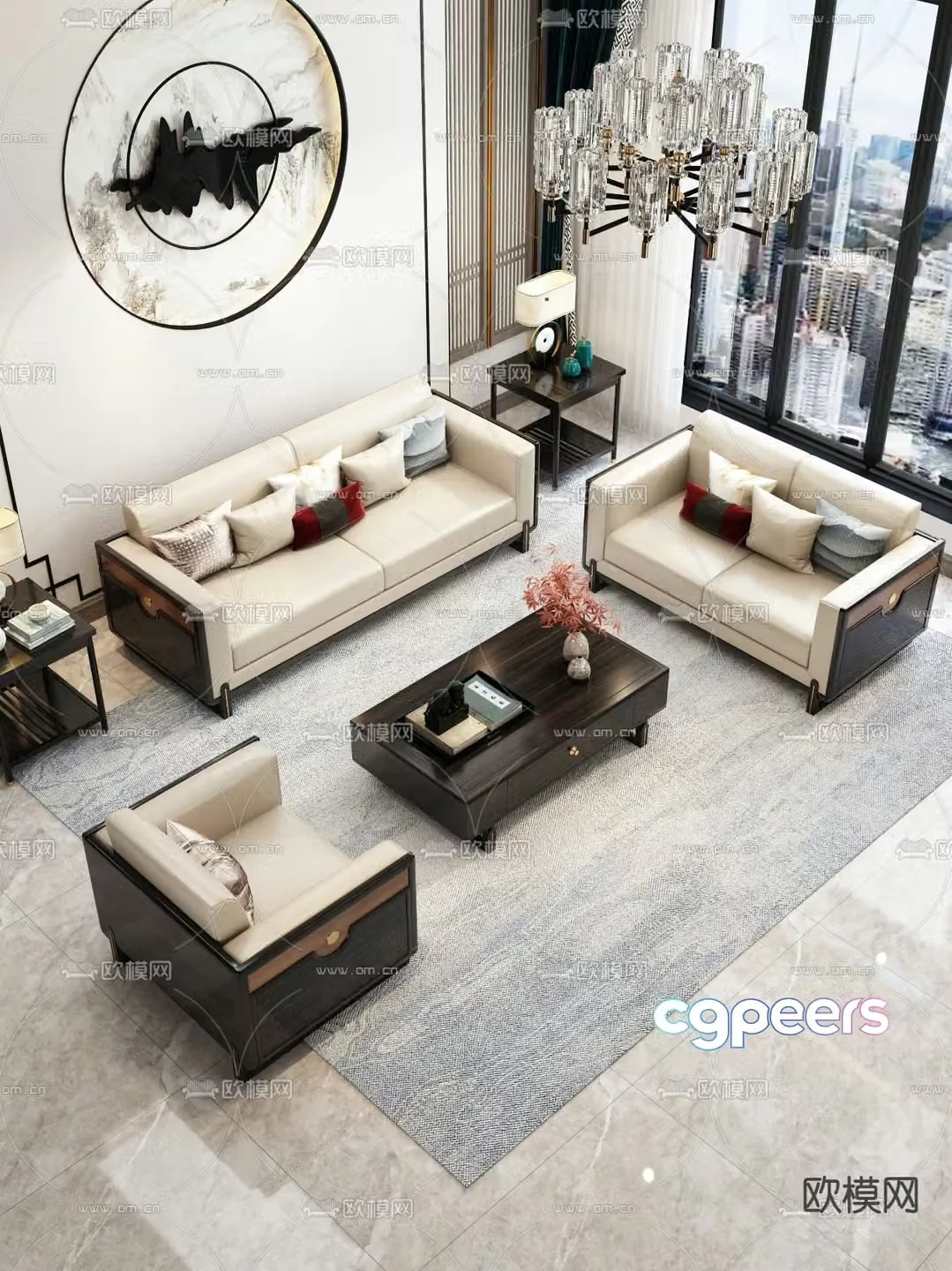 New Chinese style modular sofa 3d model